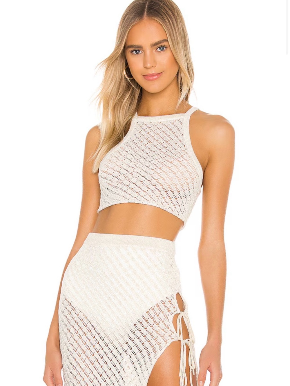 Camila Coelho Crochet Knit Top Shirt  in Ivory Small